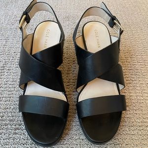 Cole Haan Black Strappy Wedge Heel size 8